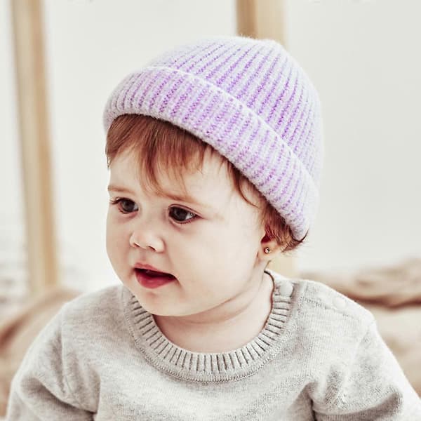 Baby höst vinter varm stickad mössa, barn enfärgad akrylfiber ullmössa[TT]