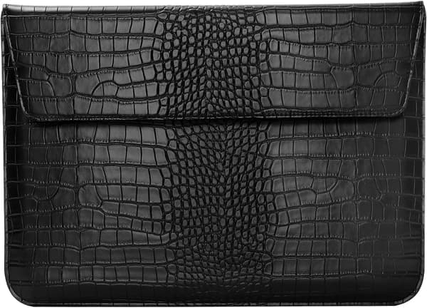Laptop Sleeve til 14-tommer computer, PU-læder flip-etui med krokodillemønster, sort