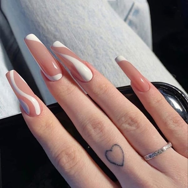 Franska Tippar Press-On Naglar, Fyrkantig Form Gel Gloss Finish, Hållbara och Flexibla, Naturligt Utseende, Salongskvalitet Enkel Applicering för Kvinnor och