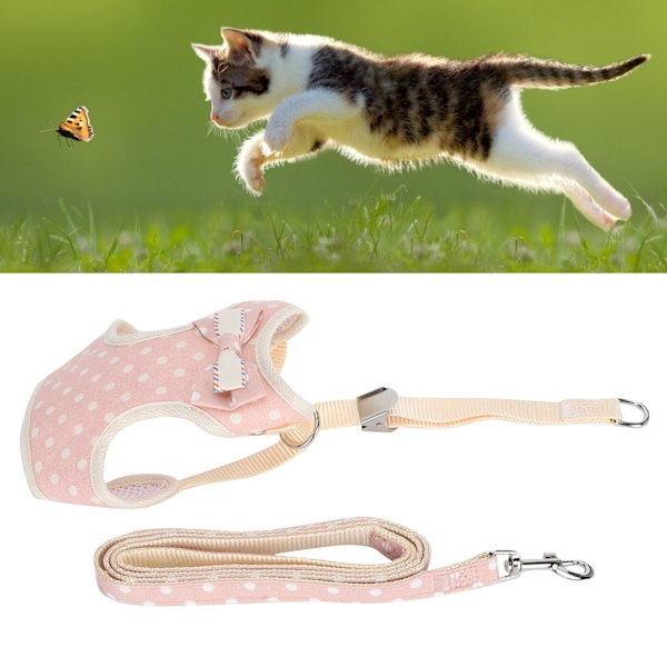 Breathable Cat Vest Harness with Adjustable Leash Pet EscapeProof Walking Vest Strap(Pink Dots M (Fit for 58kg))