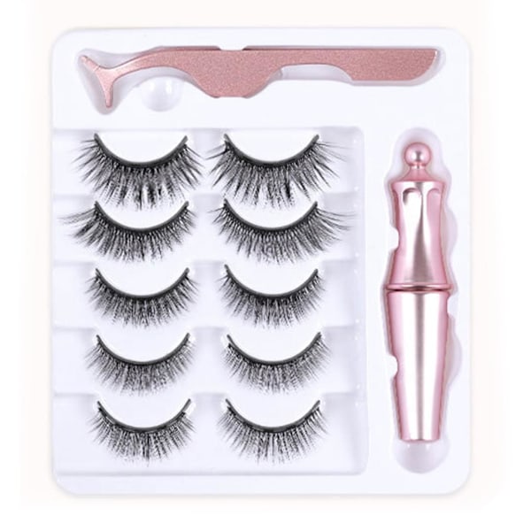 Återanvändbara Magnetiska Ögonfransar, 3D Faux Mink Hårset Med Hypoallergen Magnetisk Eyeliner Kit, Enkel Applicering Utan Lim - 5 Par