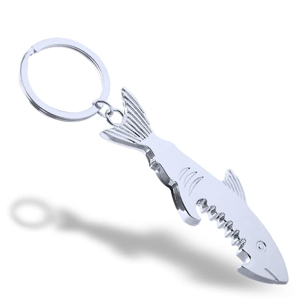 2 Pcs Metallic Shark Bottle Opener Keychains