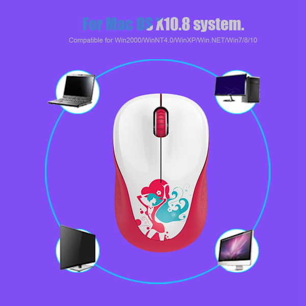 Mini Mode Mönster Utsökt Bärbar Dator Trådlös Spelmus 3-Knapp+3D (Vit Röd)