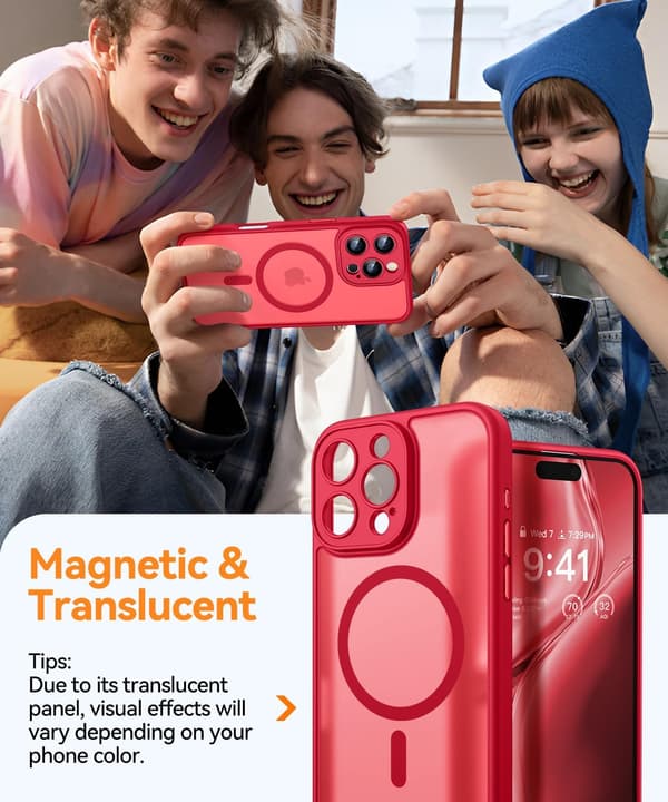 Magnetic Case for iPhone 16 Pro Max with Full Camera Protection [MagSafe Compatible] [Transparent Matte] Protective Phone Case, Hot Pink Red[TT] Red iPhone 16 Pro Max