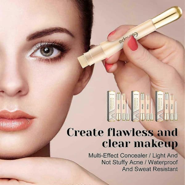 Double-Headed Concealer Stick - Brightening, Waterproof, Full Coverage for Dark Circles, Blemishes & Acne Marks with Double-Sided Sponge & Brush