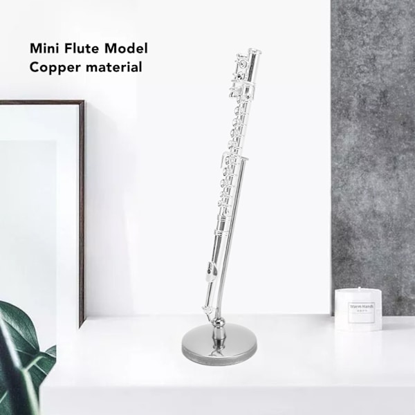 Kobber Miniatyr Fløyte Modell med Stativ og Etui Mini Musikk Instrument Replika Dukkehus Modell 4.3 Tommer