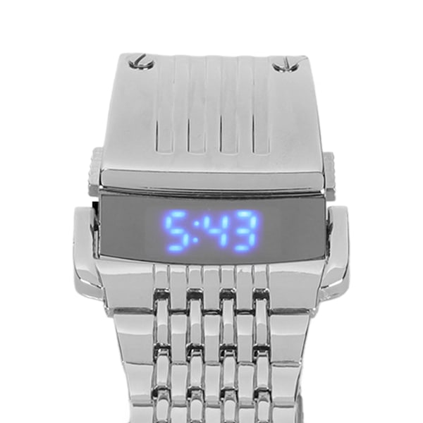 Legeringsklocka LED Digital Display Snabbkoppling Trendig Herrklocka för Daglig Affär Silver Blått Ljus