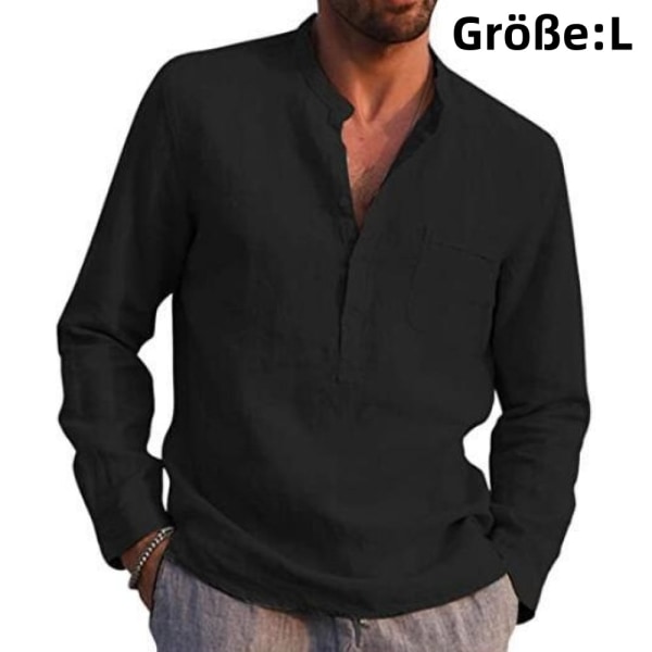 1st-V-hals linneskjorta-svart black L
