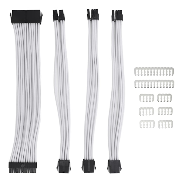 4 st 18AWG PSU Kabel Förlängningssladdar 30cm Nylon Sleeved 24 Pin ATX 4+4Pin CPU 6+2Pin PCIE GPU Strömförsörjning Förlängningskabel med Kammar Vit