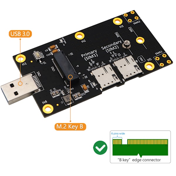 M.2 till USB 3.0 Adapter Push-kontakt för Dubbla SIM-kortplatser Dator 3G/4G/5G Modul