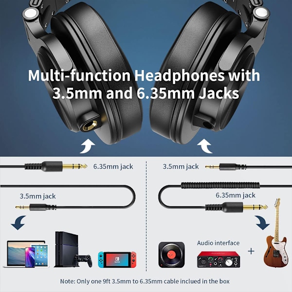 A71 Hi-Res Studioinspelningshörlurar - Trådbundna Over Ear-hörlurar med SharePort, övervakning, mixning, hopfällbart headset med stereoljud, 3,5/6,35 mm