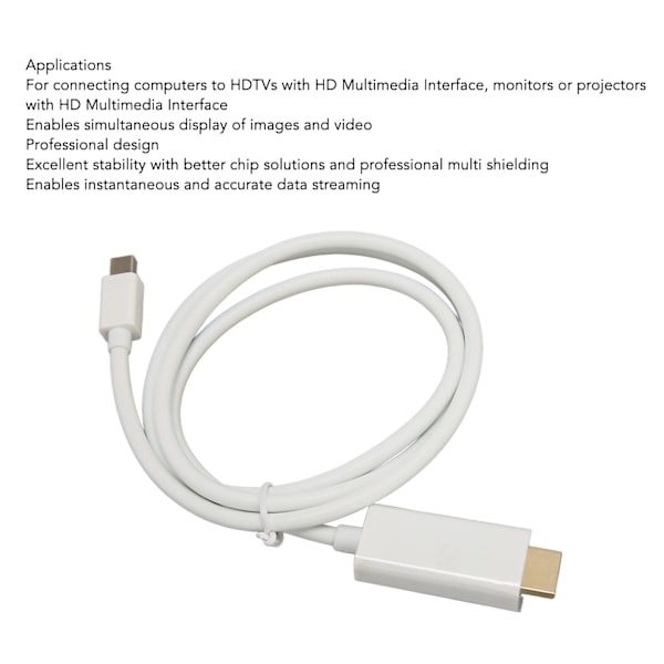 Mini DisplayPort till HD Multimedia Interface Adapter Professionell Hane till Hane Mini DisplayPort Adapterkabel för Monitor Projektor Vit 1m/3.3ft