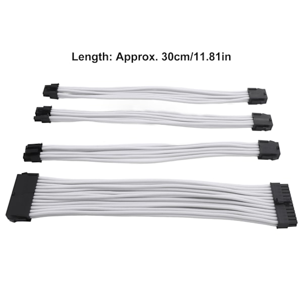 4 st 18AWG PSU Kabel Förlängningssladdar 30cm Nylon Sleeved 24 Pin ATX 4+4Pin CPU 6+2Pin PCIE GPU Strömförsörjning Förlängningskabel med Kammar Vit