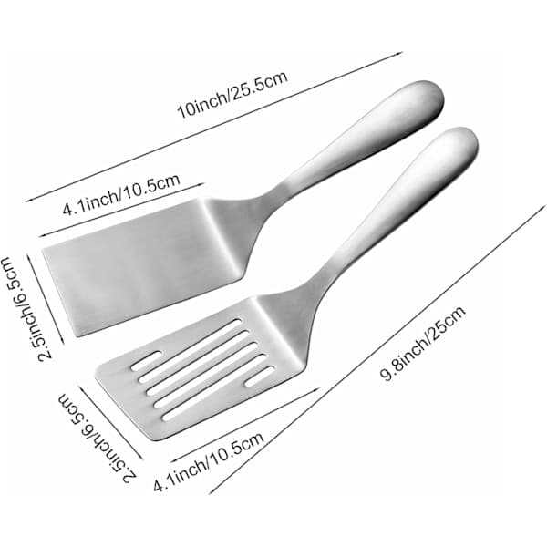 10-tommers metallspatelsett SUS304 rustfritt stål stekespade, perforert hamburger-vender, flat topp grillspatel for matlaging