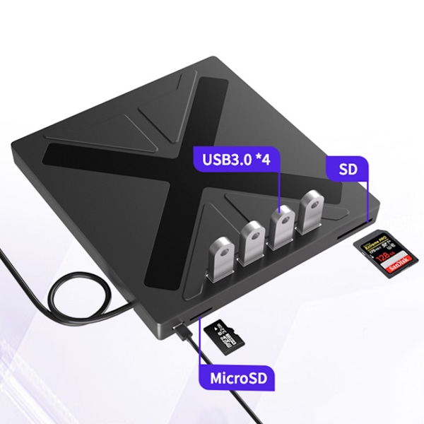 TF + SD + USB3.0 7-i-1 multifunktionell DVD-inspelning universell extern bärbar allt-i-ett optisk enhet
