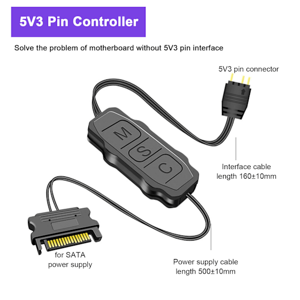 ARGB Kontroller Professionell 5V 3 Pin SATA Strömförsörjning ARGB Ljusremsa Fjärrkontroll för PC Fläktar Kylare DIY ARGB Enheter Svart