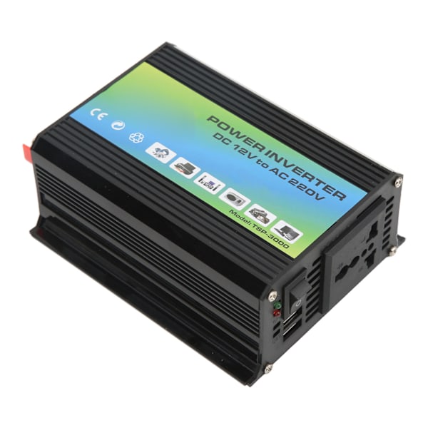 300W Strömriktare 12V till 220V ABS Med Dubbla USB-Portar Modifierad Sinusvågsomvandlare för Camping Semester Svart