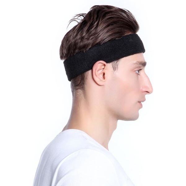 3Pack svettband Sportpannband för män och kvinnor - fuktavledande atletisk bomullsfrotté svettband för tennis, basket, löpning, gym, Black/Gray/Blue