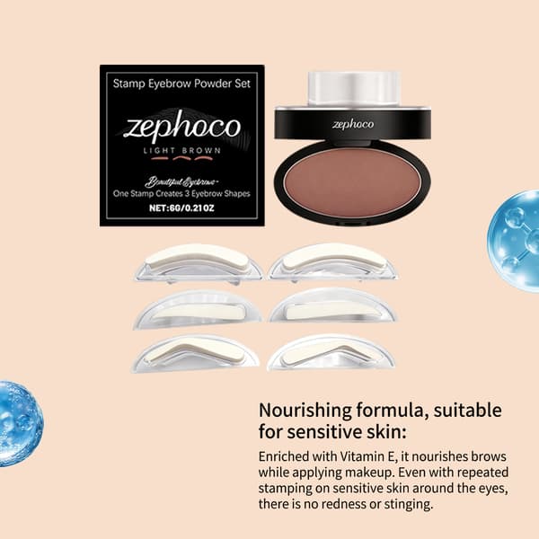 6g/box Stamp Waterproof Eyebrow Powder Set (Light Brown) - Long-lasting, natural, three-dimensional, easy to use, convenient for everyday makeup.