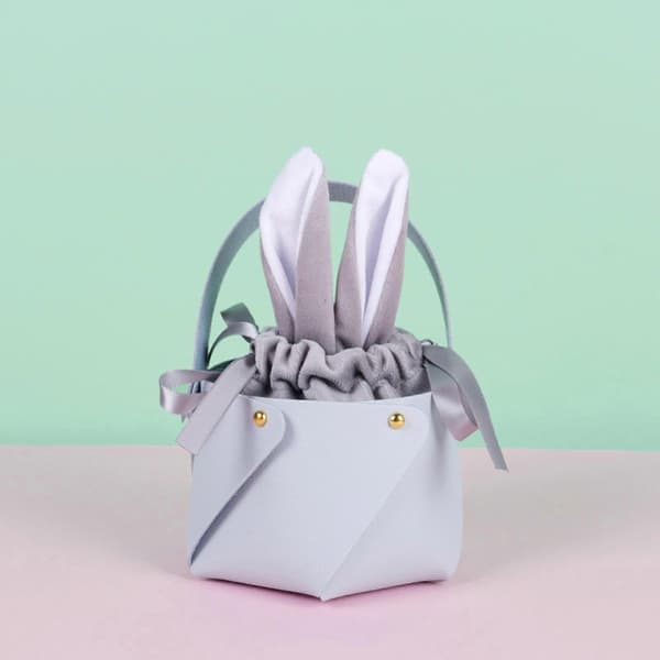 Easter Basket Egg Hunt Bunny Bucket for Kids Cute Rabbit Ear Leather Storage Bag Gift Toy Handbag Easter Party Decoration A