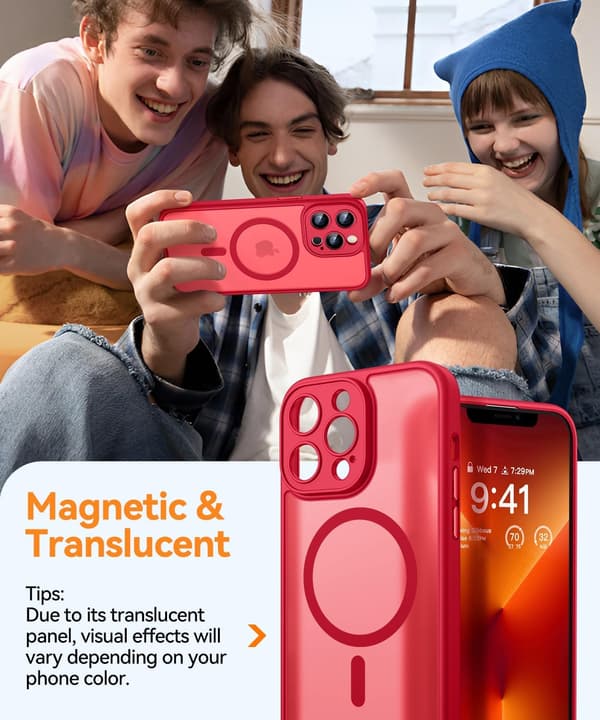 Magnetic Case for iPhone 16 Pro Max with Full Camera Protection [MagSafe Compatible] [Transparent Matte] Protective Phone Case, Hot Pink Red[TT] Red iPhone 13 Pro