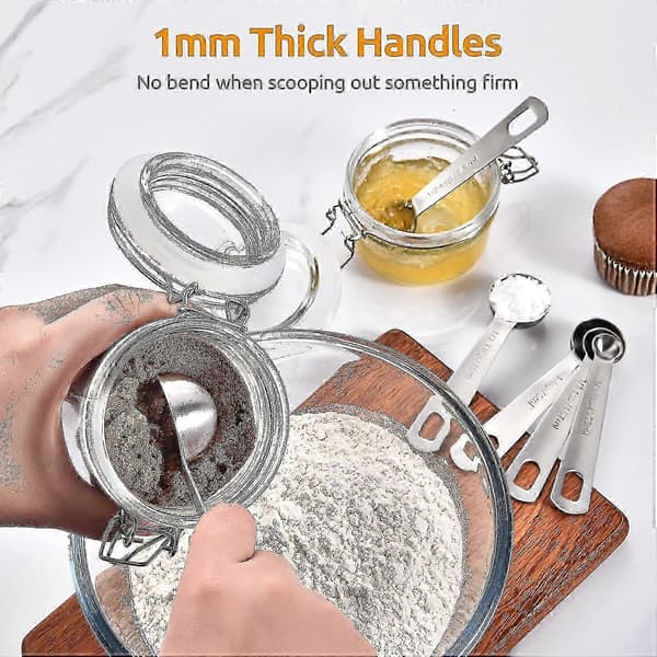 9 måleskeer U-taste 18/8 måleskeer i rustfrit stål 1/16 tsk 1/8 tsk 1/4 tsk S20241227611[TT]