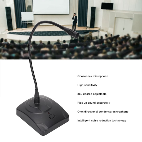 Gooseneck Trådbunden Mikrofon Justerbar Svart Skrivbordsmötesmikrofon med XLR till 6,35 mm Kabel för Sändningsinspelning