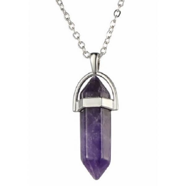 Ametist Healing Halsband Hednisk Rostfritt Stål Kedja Boho New Age