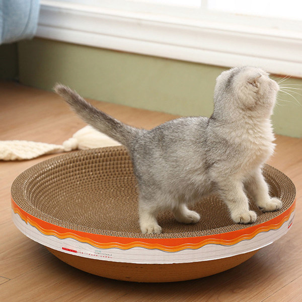 Oval kartong Cat Scratcher Lounge Stor kattsäng Skrapdyna Skraplåda, Möbelskydd Träningsleksak