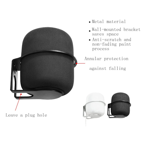 Väggfäste för HomePod 2 Högtalare, Platsbesparande Aluminiumlegering, Stabilt Högtalarfäste för Vägg, Svart