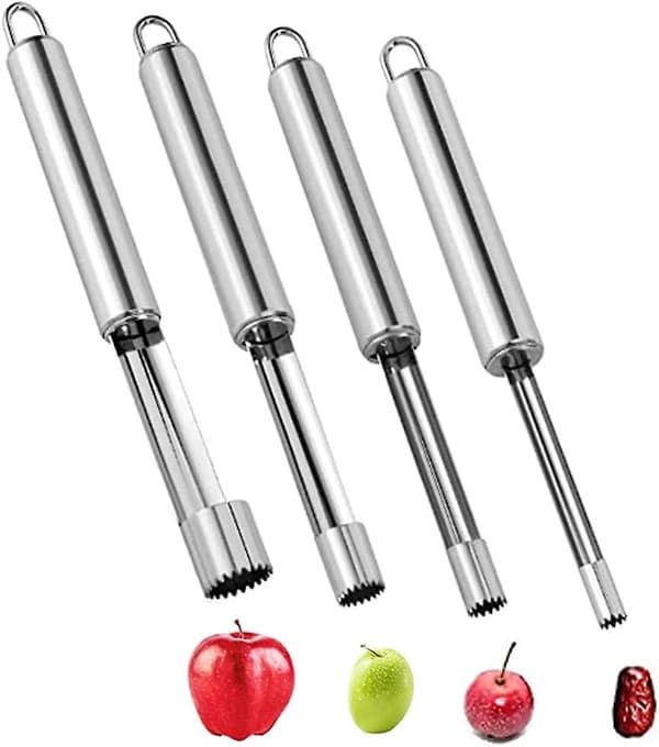 Professionel æblekerner i rustfrit stål, æbleudstikker i rustfrit stål til æbler og pærer, hjem og køkken med takket blad (4