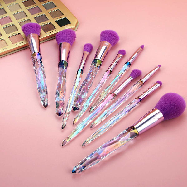 Meikkisiveltimet 10 kpl Crystal Handle Set, Premium Synteettiset Harjakset Kosmeettinen sivellin Powder Foundation Blush Concealer Blending Purple