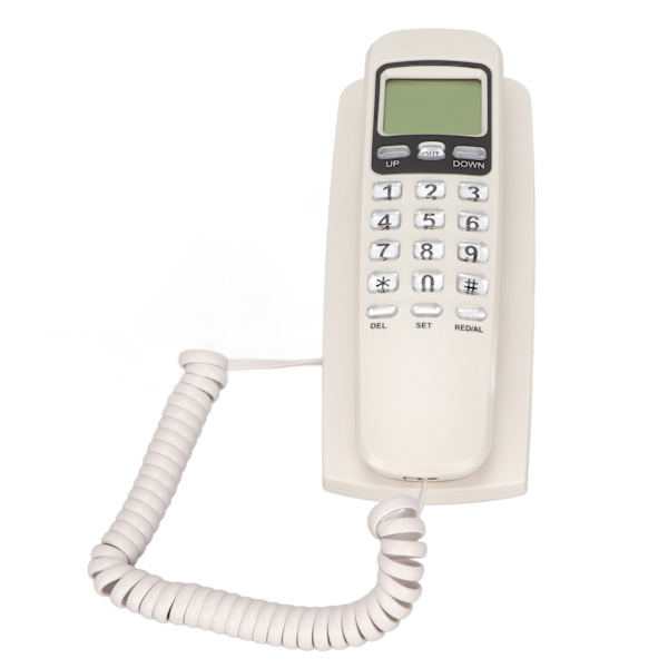 KXT777CID Sladdtelefon för väggmontering med kalender, LCD-display, återuppringningsfunktion, fast telefon med sladd för hotell, hem, kontor (Vit)