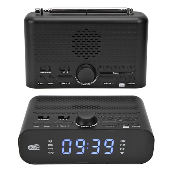 Väckarklockradio LED-display Basmembran Justerbar Ljusstyrka DAB FM Digital Väckarklocka för Hemmet