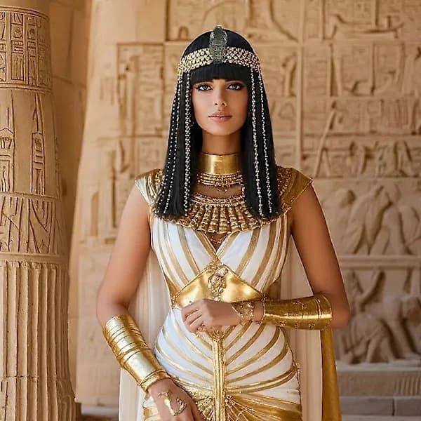 Cleopatra Cosplay-peruk, 30 cm rak peruk med lugg