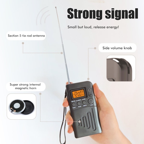 Bärbar Digital Radio, Högkänslig Stabil Låg Strömförbrukning Batteridriven Bärbar AM FM-Radio