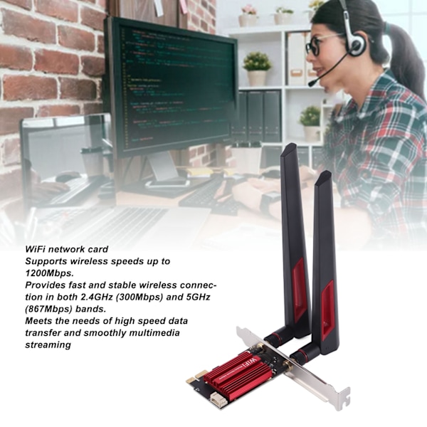 7260AC Pro PCIE WiFi-kort 1200Mbps 2.4G 5G Dual Band BT4.0 PCIE Trådlöst Nätverkskort med 2 10dBi Förstärkning för Windows 7 8 10 11