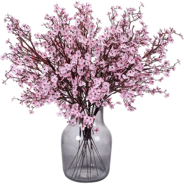 6 st Fall Faux Blommor Fake Babys Breath Blomma Bulk Konstgjord Gypsophila Bukett Siden Blommor Arrangemang Centerpieces för Hem Kök Sovrum Pink