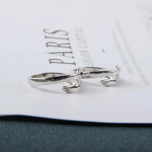 Sterling Sølv Ring Justerbar Parring til Mænd Kvinder Piger Gave 2pcs