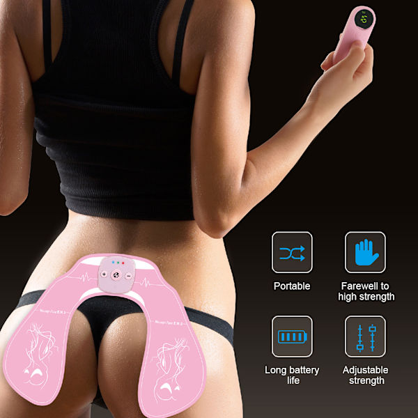 Trådlös EMS höfttränare fjärrkontroll smart skinklyftande massageapparat rosa