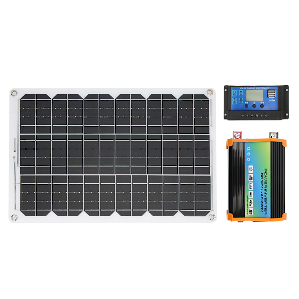 Bärbart solenergisystem 300W Power Inverter 18W 18V Solpanel 30A 12V 24V Solcellsregulator Kit Svart 12V till 110V