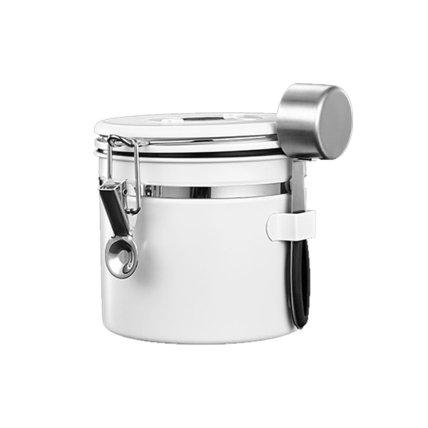 Kaffebeholder til malet kaffe med gennemsigtigt vindue, Dato Tracker,Scoop,304 Rustfrit stål Køkkenmad Lufttæt opbevaringsbeholder til kaffe White 1200ML