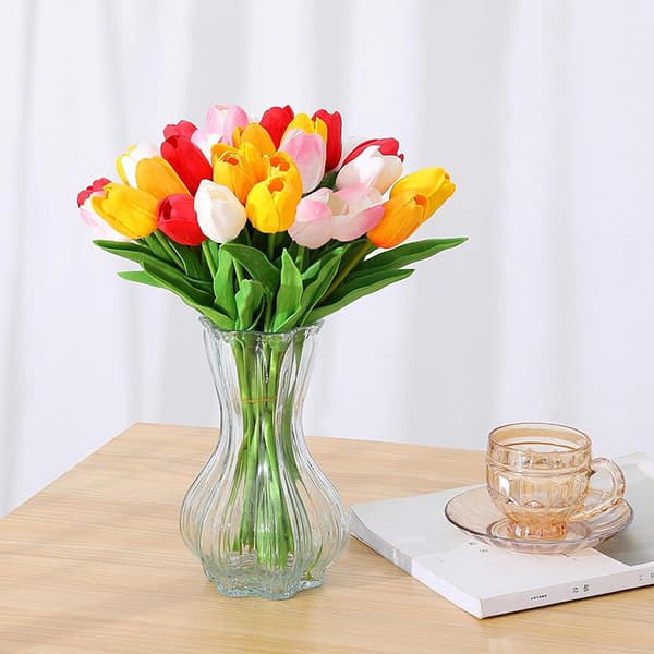 10-delt kunstig tulipanblomsteroppsats - Rosa Pink