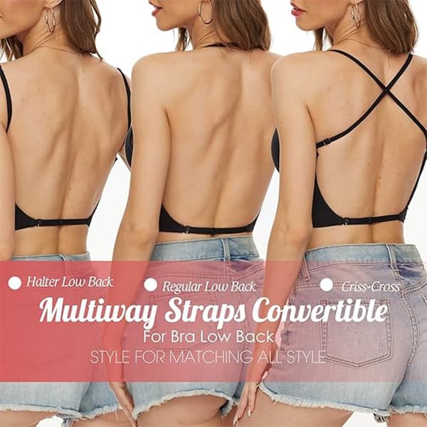 Women's Low Cut Push Up Deep V Backless Bra Black - Perfet Black Black L