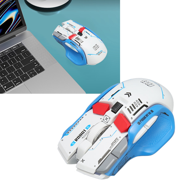 Gamingmus 2.4G Trådbunden Bluetooth 3 Lägen 5 Justerbara DPI Spelmus med 11 RGB-ljus för Windows för Android för IOS Vit