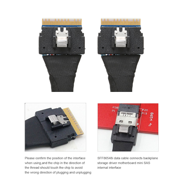 Dataöverföringskabel Slim SAS SFF‑8654 8i till SFF‑8654 8i 24Gbps SAS4.0 30AWG Adapterkabel 0,5m / 0,5yd