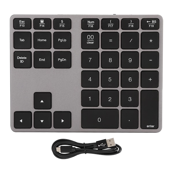 BT308 35 Tangenter Numeriskt Tangentbord Uppladdningsbart Trådlöst Ultratunt Tangentbord Kompatibelt med Bluetooth 5.0 (Järngrå)
