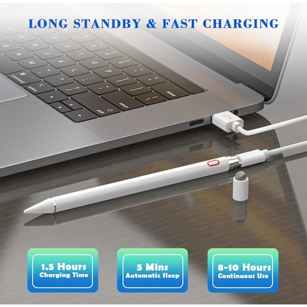 Penna kompatibel för Apple iPad, Active Pen with Palm Rejection, Tilting Detection, Kompatibel med iPad Pro (11/12,9 tum), iPad 6/7/8th Gen, iPad White