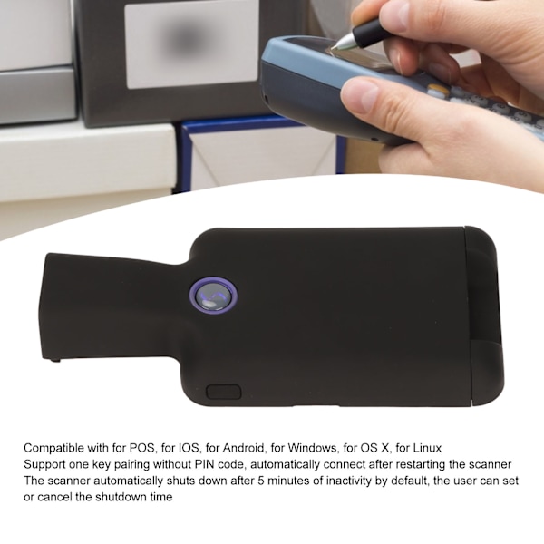 Bluetooth Barcode Scanner med Ryggklämma 1D 2D QR 2.4G Trådlös Handhållen Barcode Scanner för Mobiltelefon för IOS för Android