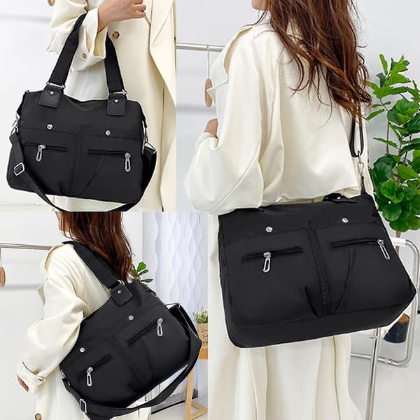 Women's Multi-Compartment Shoulder Bag, Waterproof, Large Capacity, Travel Bag Black